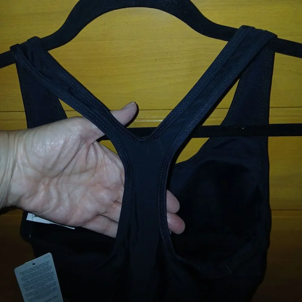 NWT SPORTI Womens M Active Razorback Black Swim Tankini Top ONLY Molded Cups